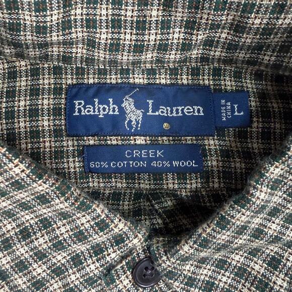 Ralph Lauren Creek Wool Blend Green Plaid Shirt Mens Large Button down Casual - Picture 4 of 9